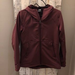 NWOT North Face Burgundy Fleece Coat with hood. (Shlebe Rashel Hoodie)